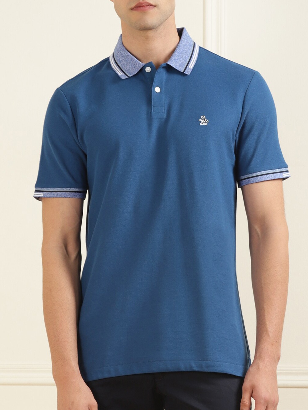

Original Penguin Men Blue Polo Collar Pure Cotton T-shirt