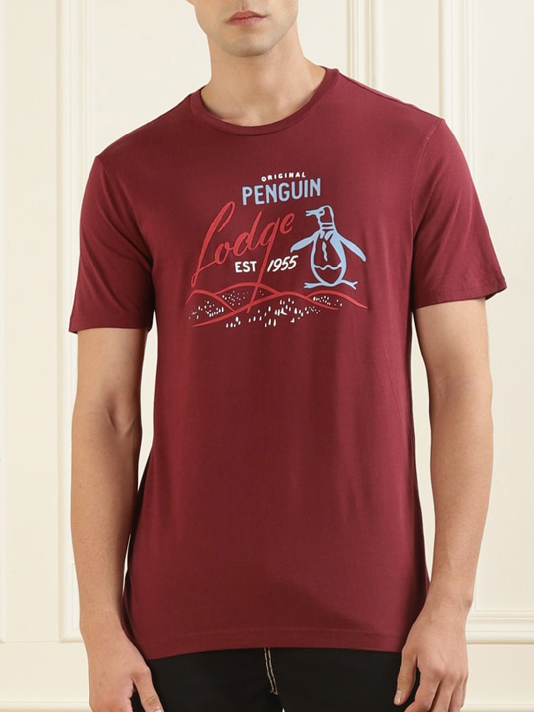 

Original Penguin Men Maroon Printed Pure Cotton T-shirt