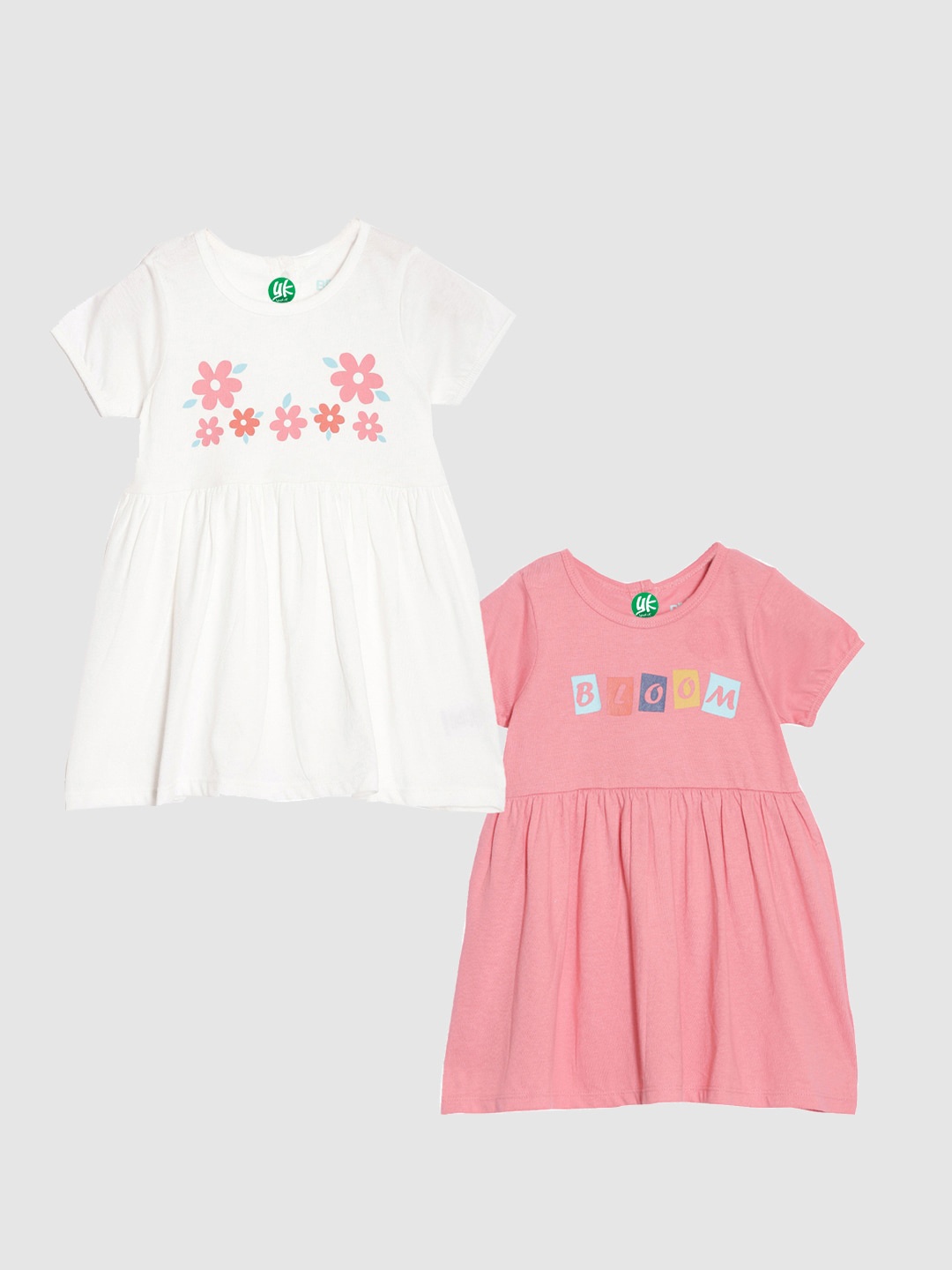 

YK Organic White & Peach-Coloured Pack Of 2 Organic Cotton Dress