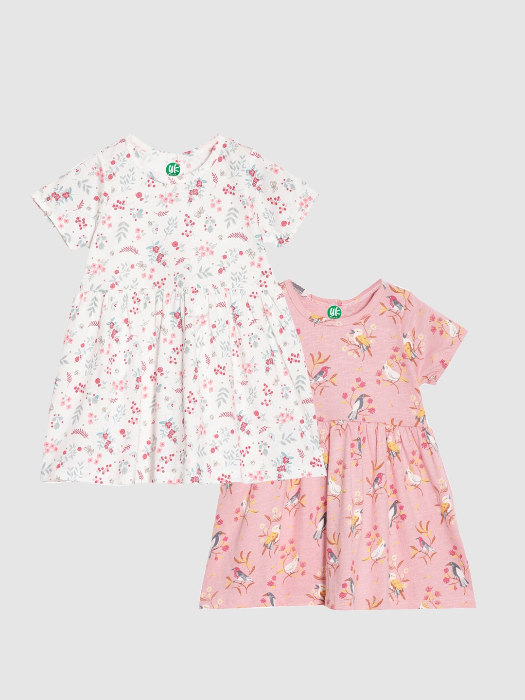 

YK Organic White & Peach-Coloured Pack Of 2 Organic Cotton Dress
