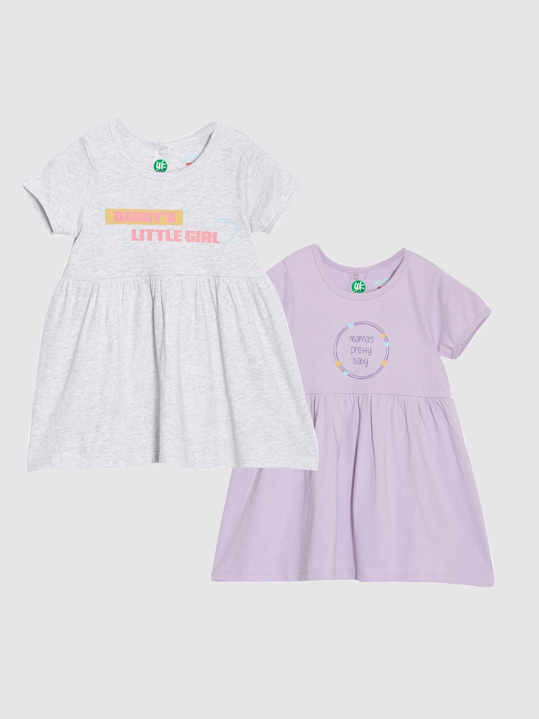 

YK Organic Girls Pack Of 2 Organic Cotton Dress, Grey
