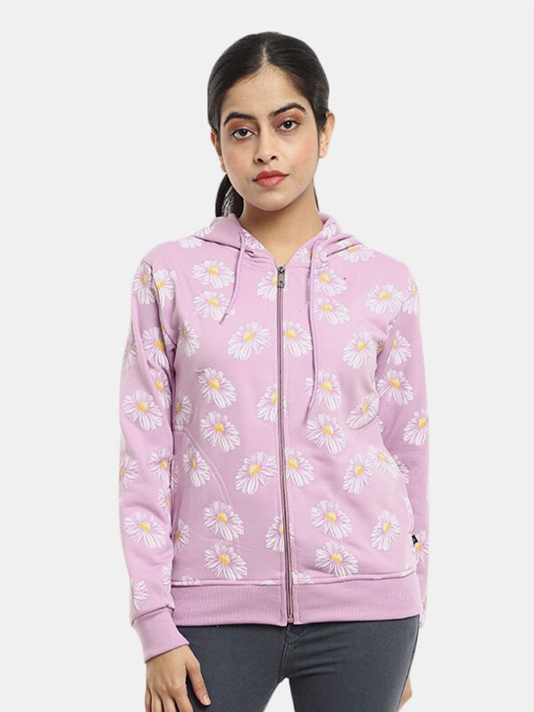 

V-Mart Women Mauve Printed Hooded Fleece Sweatshirt
