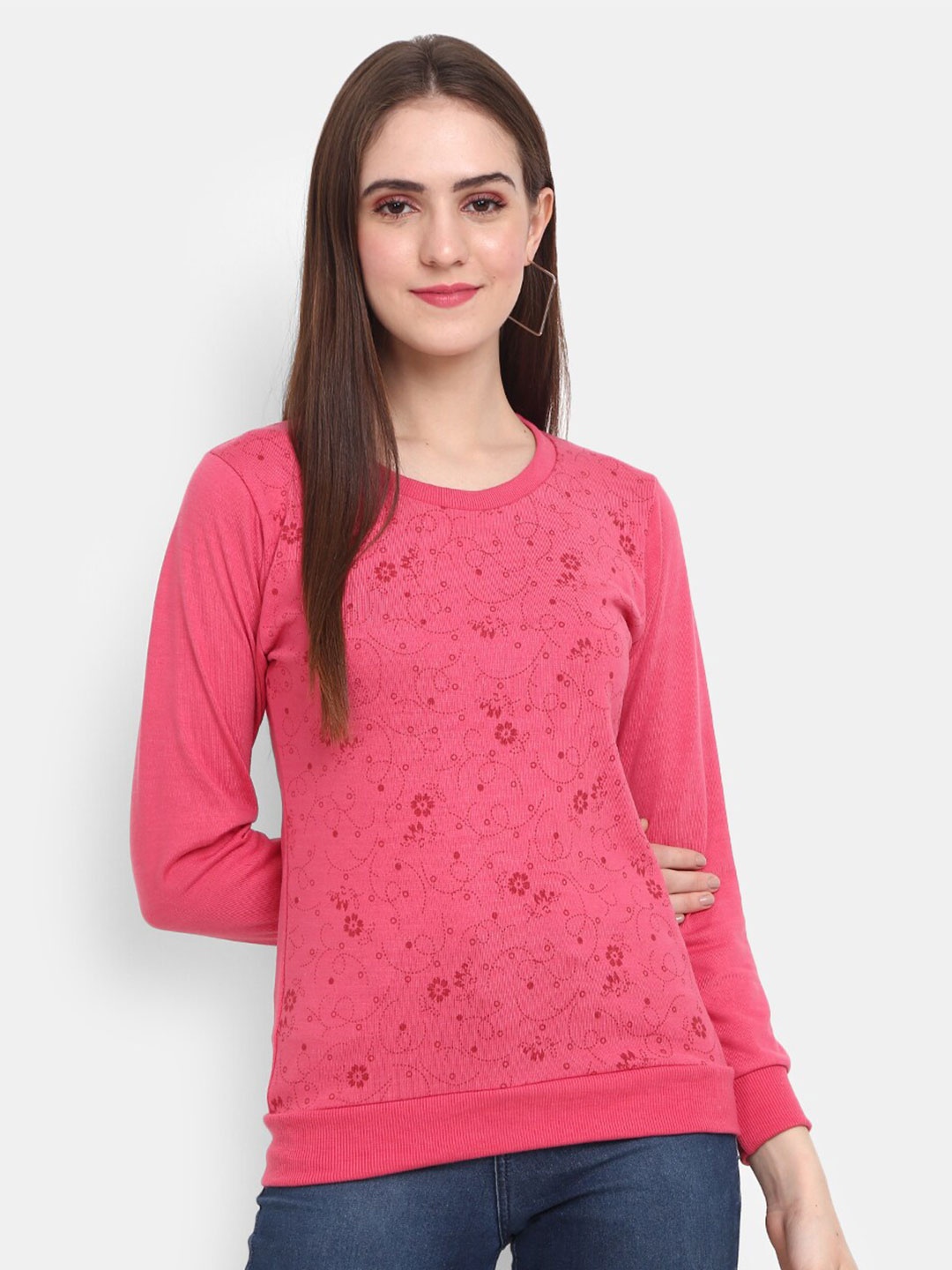 

V-Mart Women Fuchsia Printed Fleece Sweatshirt