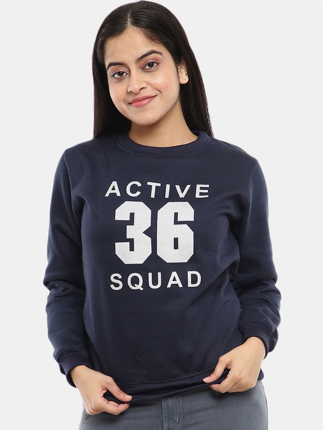 

V-Mart Women Navy Blue Printed Fleece Sweatshirt