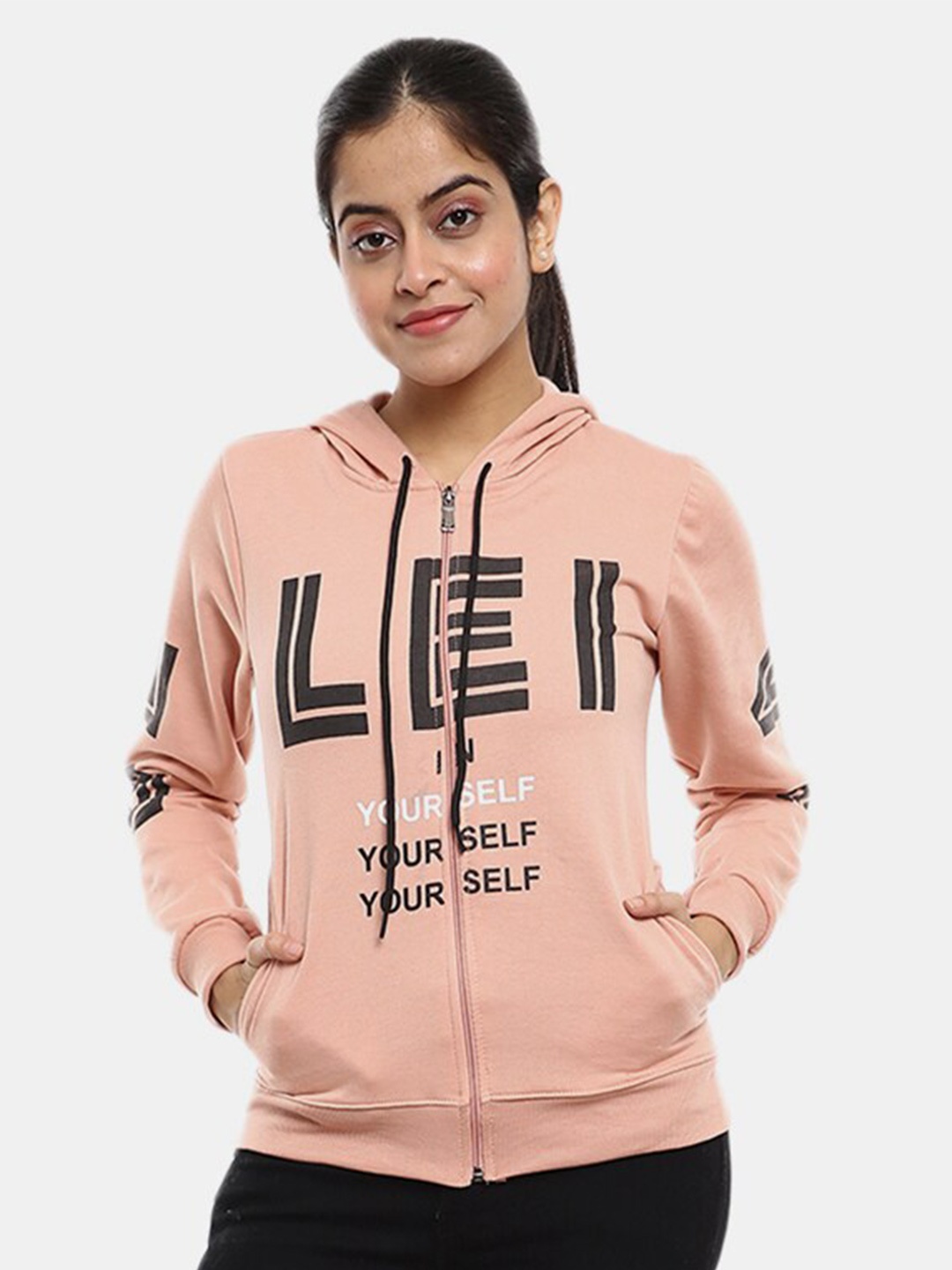

V-Mart Women Pink Printed Hooded Sweatshirt