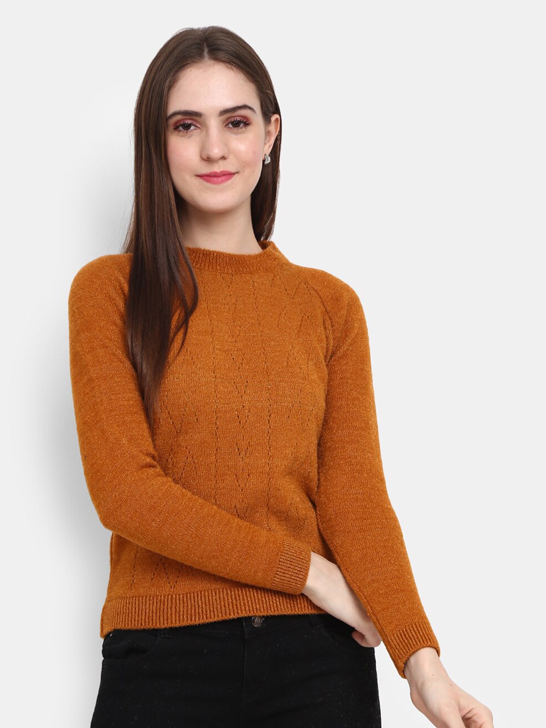 

V-Mart Women Brown Self Design Round Neck Sweatshirt