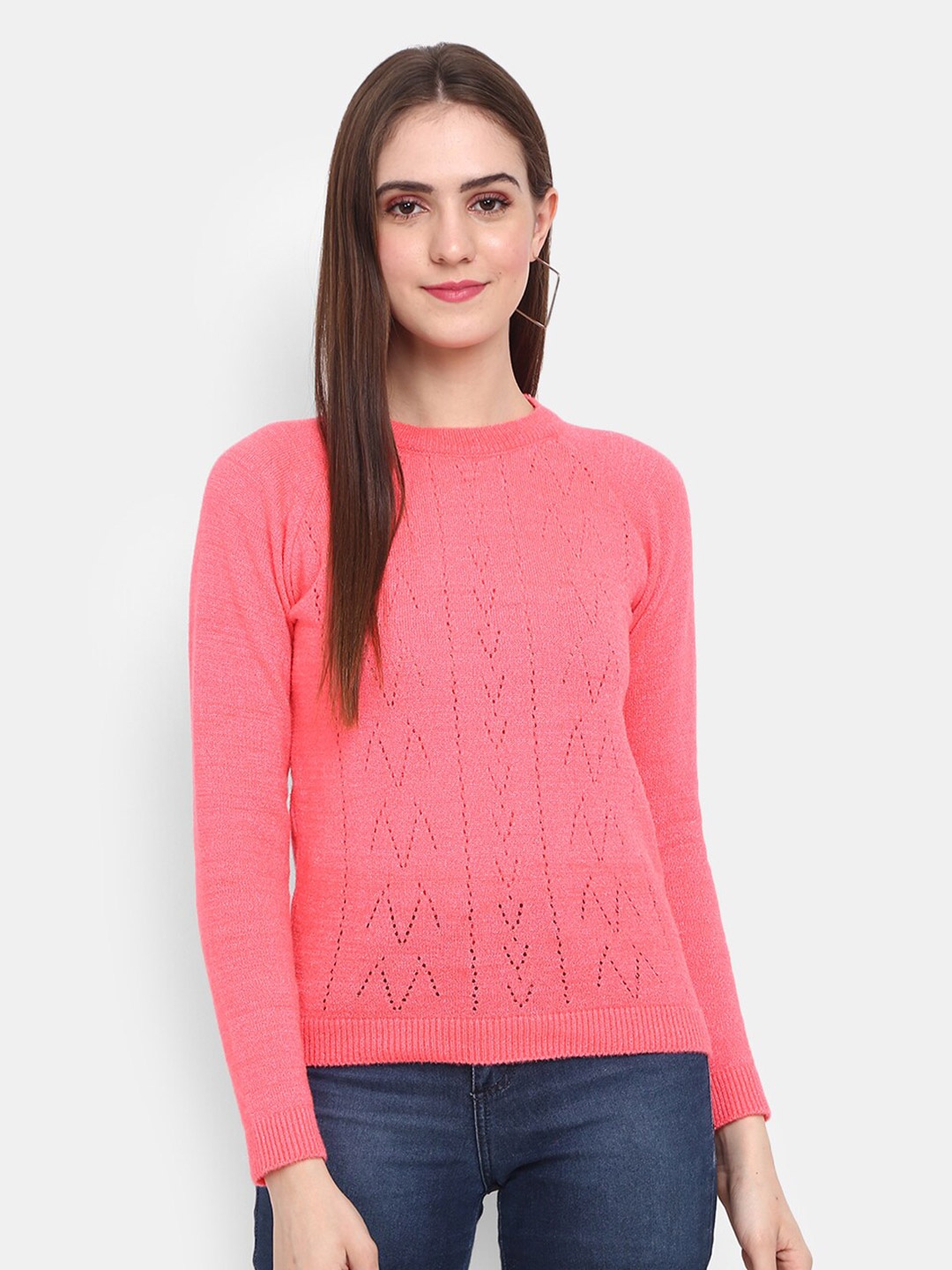 

V-Mart Women Pink Self Design Sweatshirt