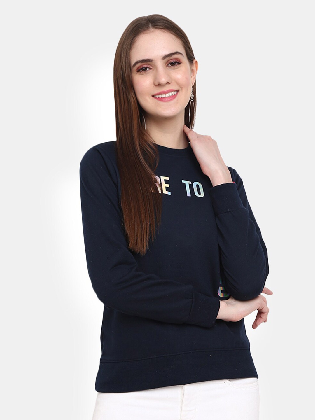 

V-Mart Women Navy Blue Printed Round Neck Sweatshirt