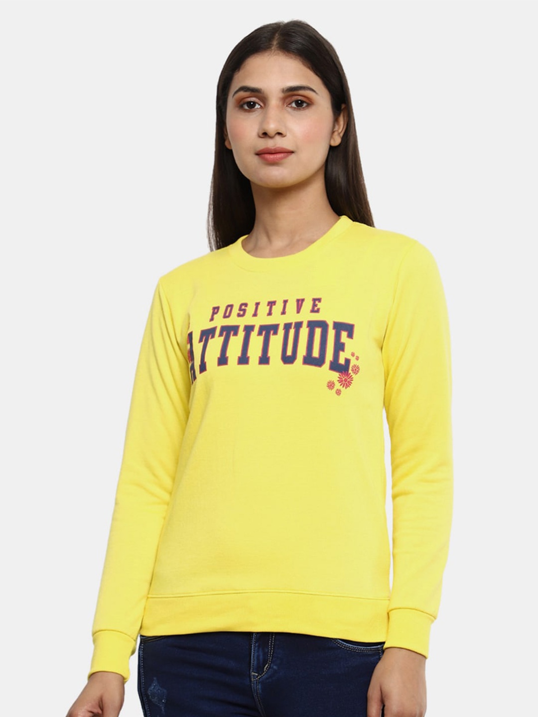 

V-Mart Women Yellow Printed Fleece Sweatshirt