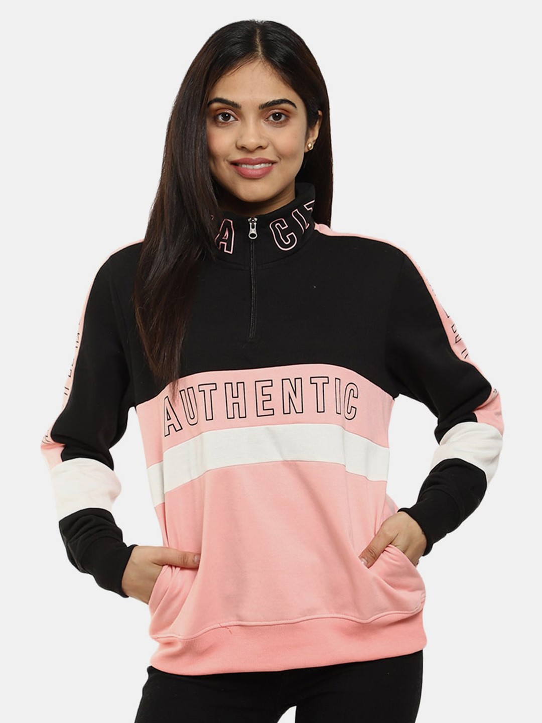 

V-Mart Women Pink Colourblocked Fleece Sweatshirt
