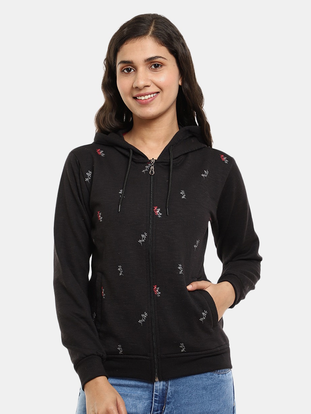 

V-Mart Women Black Printed Fleece Sweatshirt