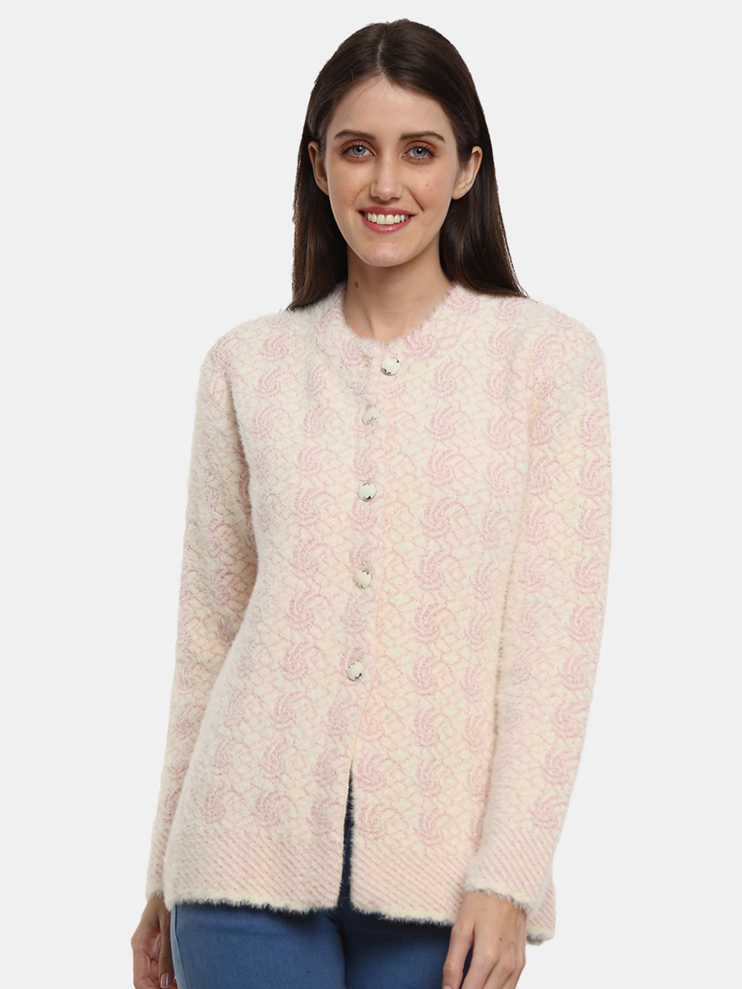 

V-Mart Women Pink Floral Fleece Cardigan