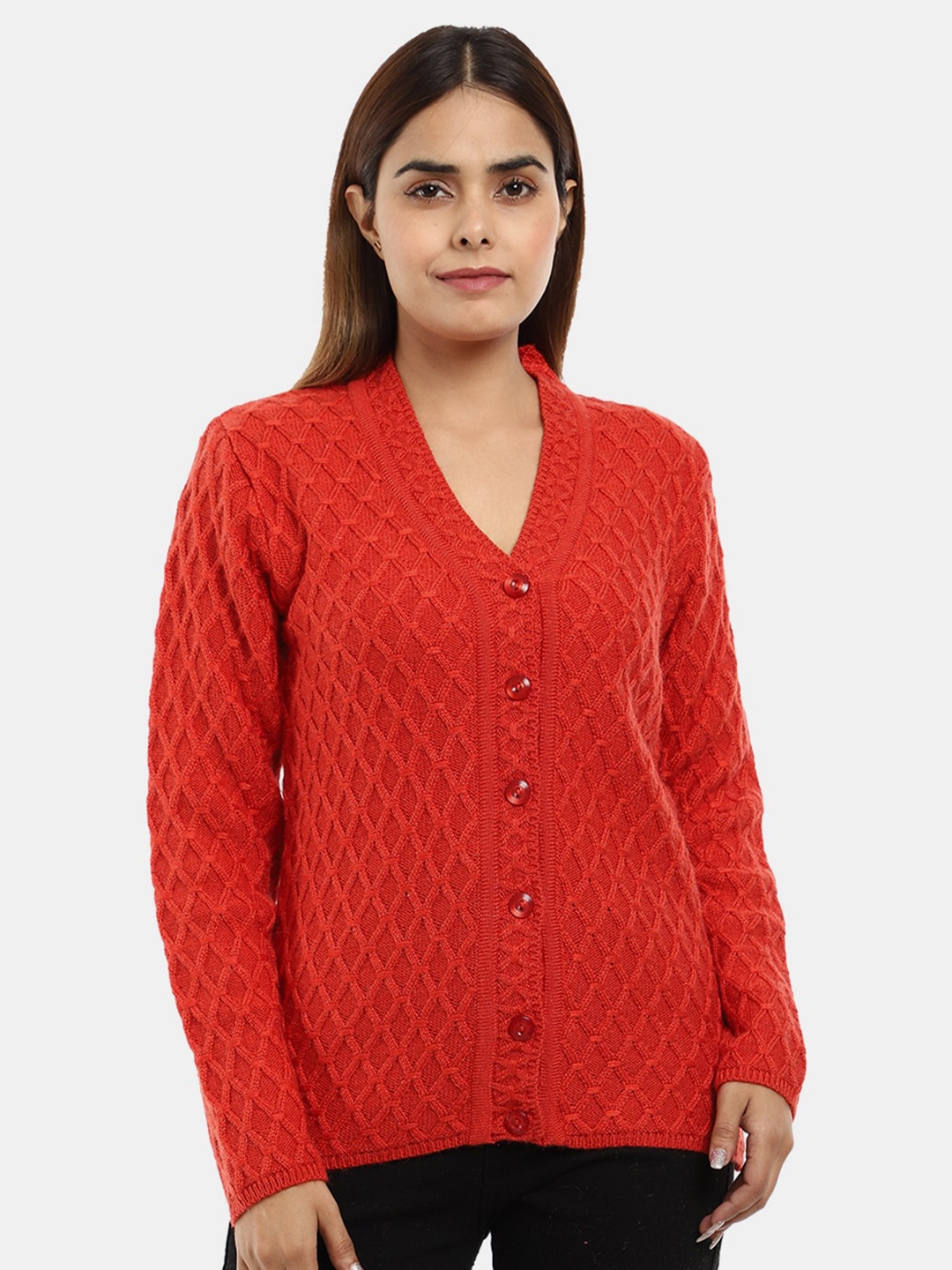 

V-Mart Women Rust Cable Knit Cardigan