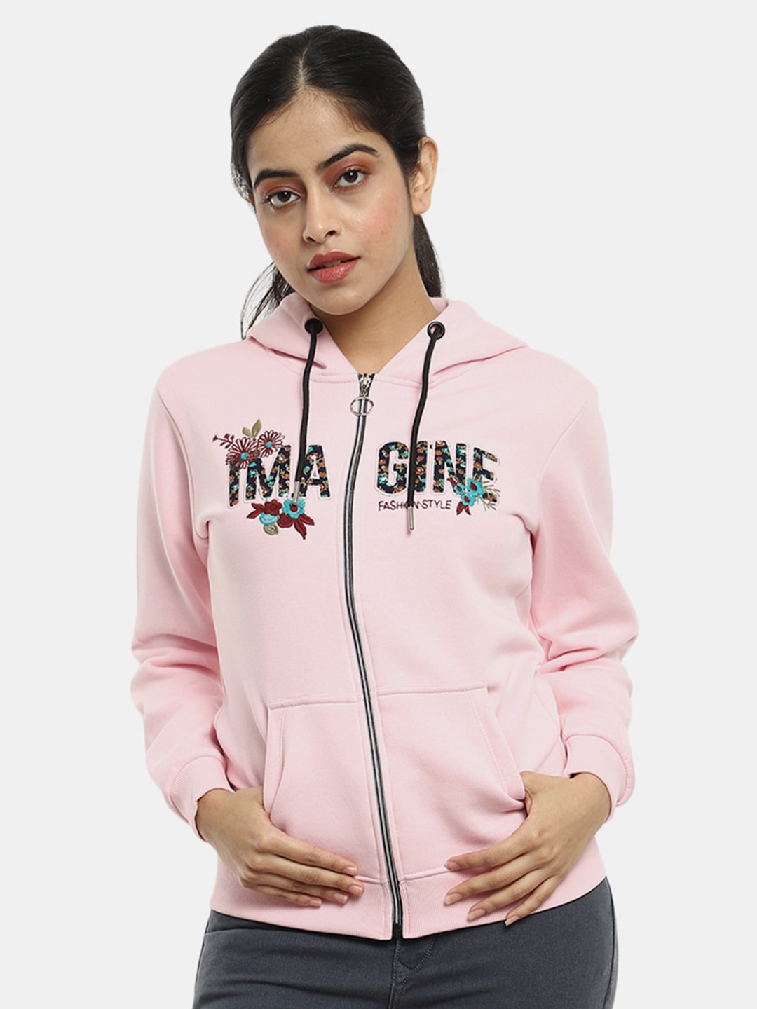 

V-Mart Women Pink Printed Hooded Fleece Sweatshirt