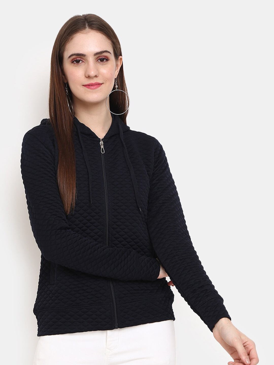 

V-Mart Women Navy Blue Hooded Fleece Sweatshirt