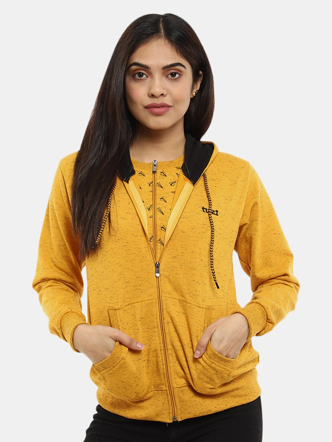 

V-Mart Women Mustard Hooded Fleece Sweatshirt