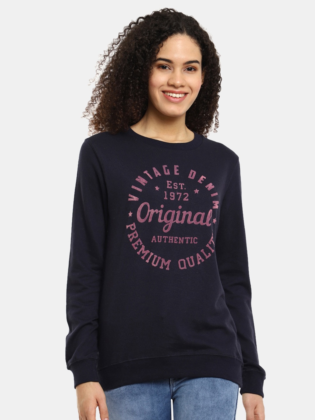 

V-Mart Women Navy Blue Printed Fleece Sweatshirt