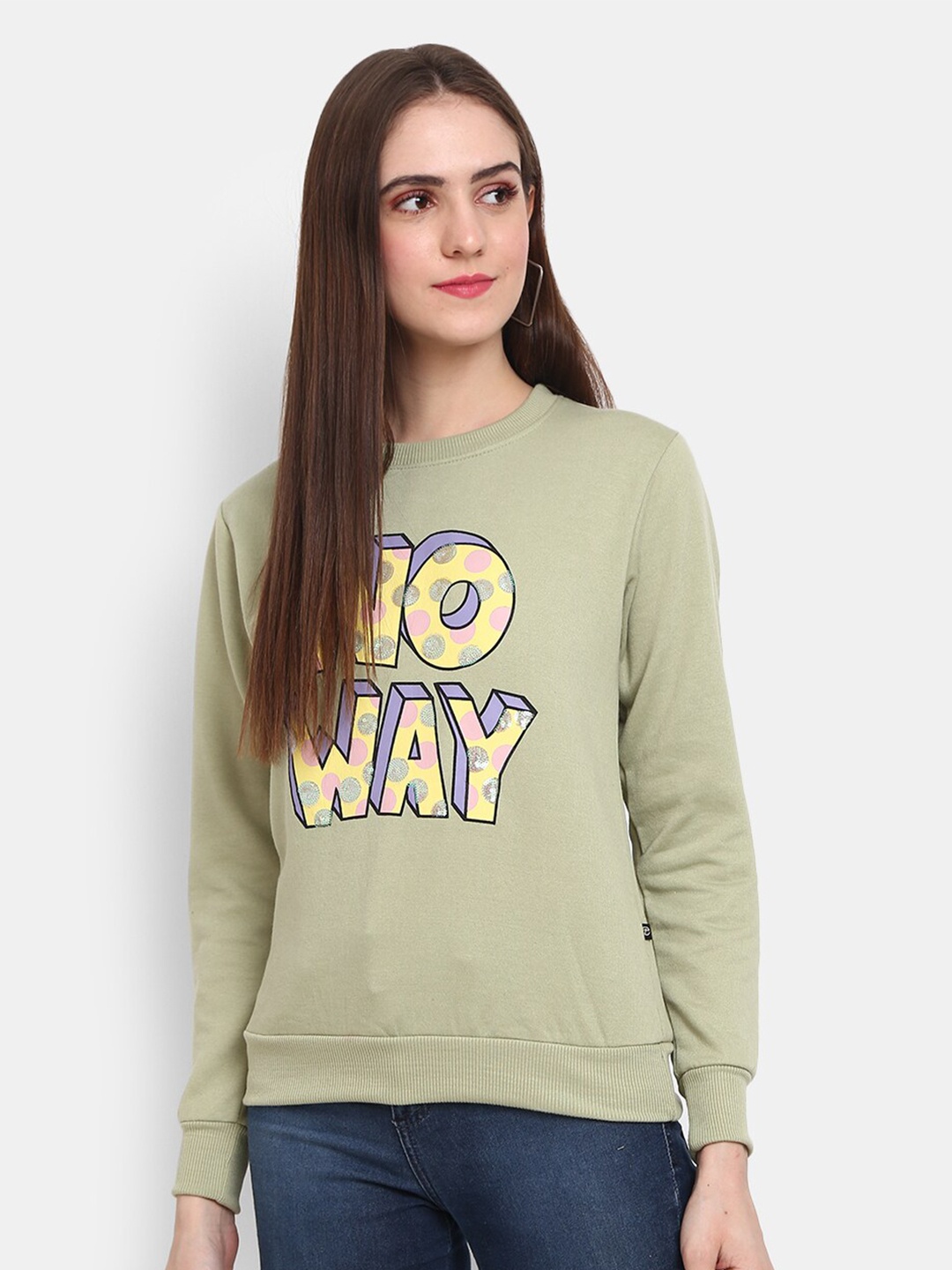 

V-Mart Women Olive Green Printed Fleece Sweatshirt