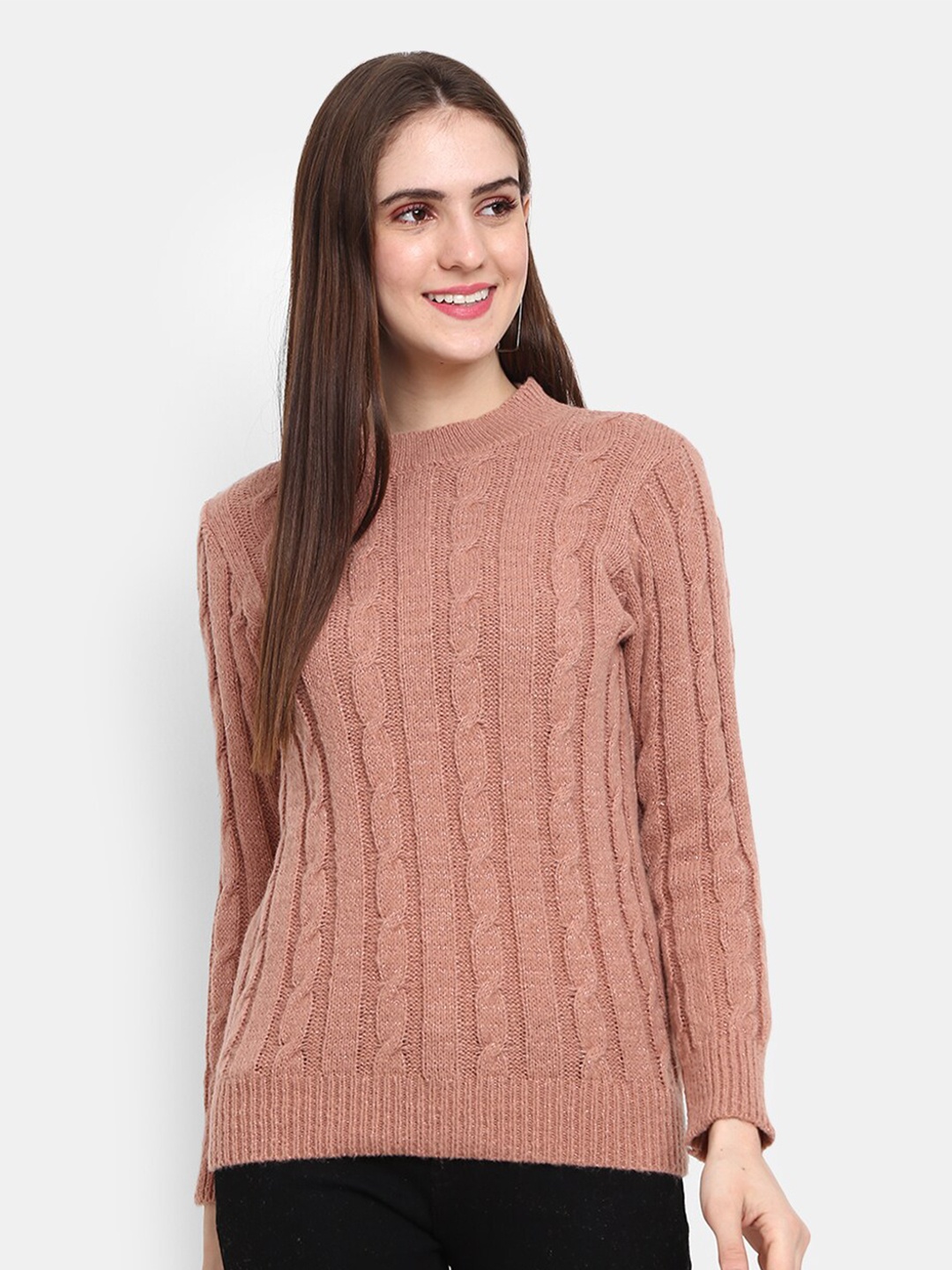 

V-Mart Women Peach Cable Knit Fleece Pullover