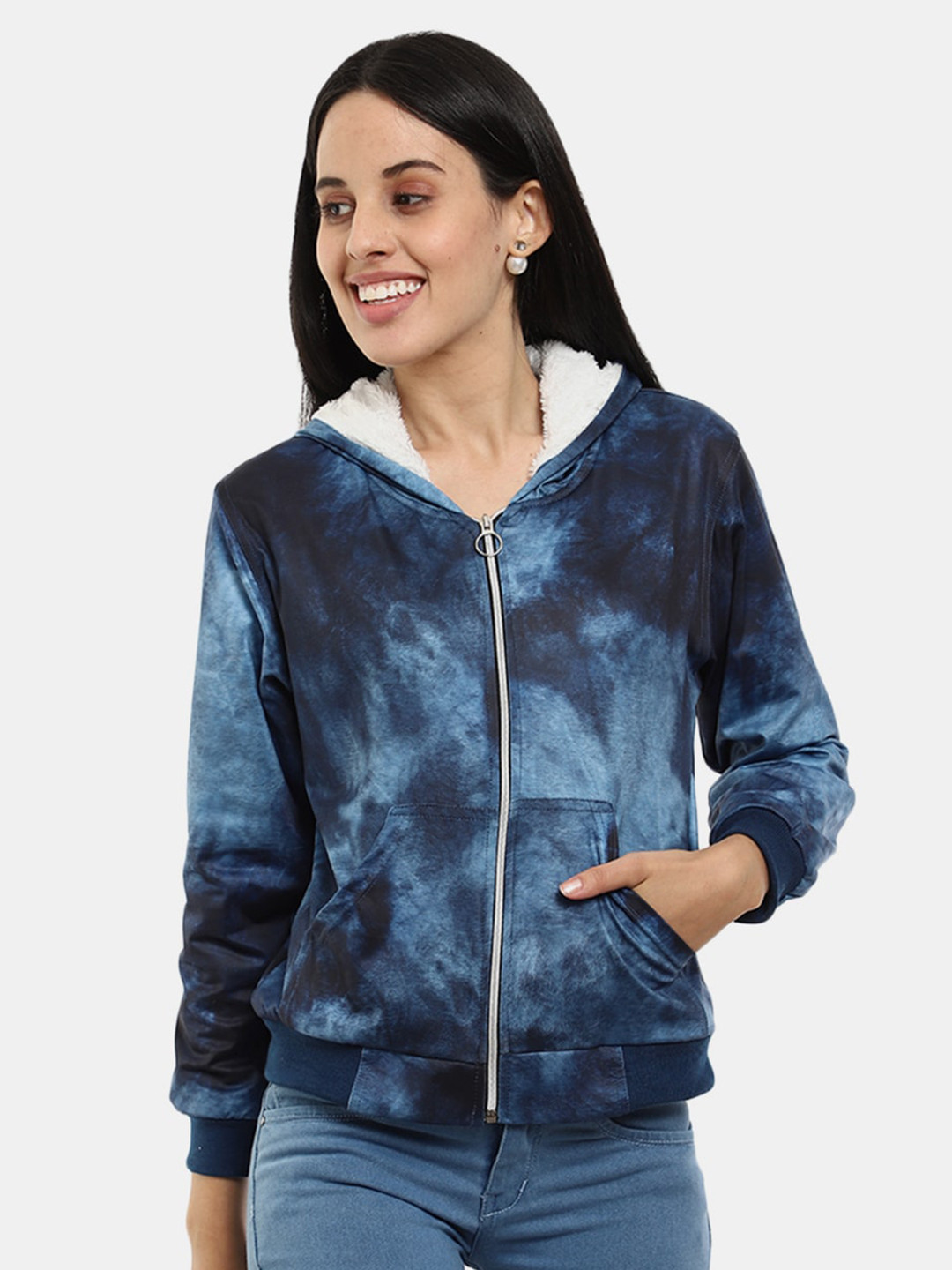 

V-Mart Women Navy Blue Printed Fleece Sweatshirt