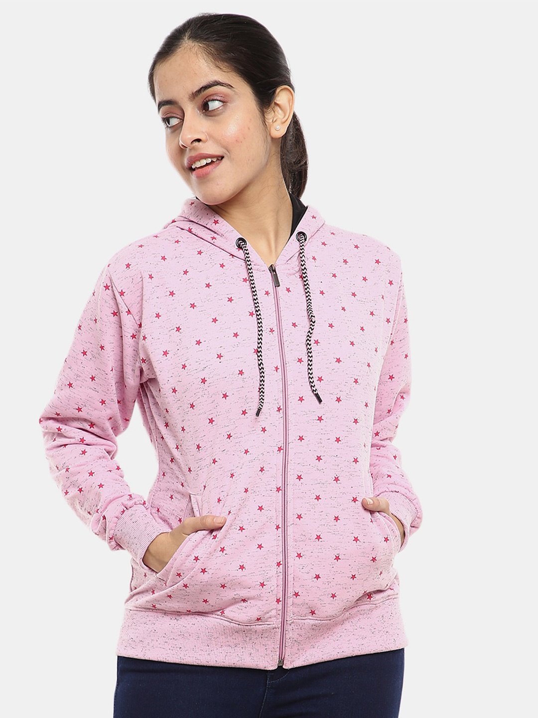 

V-Mart Women Pink Printed Hooded Sweatshirt
