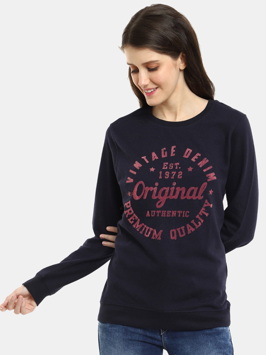 

V-Mart Women Navy Blue Printed Sweatshirt