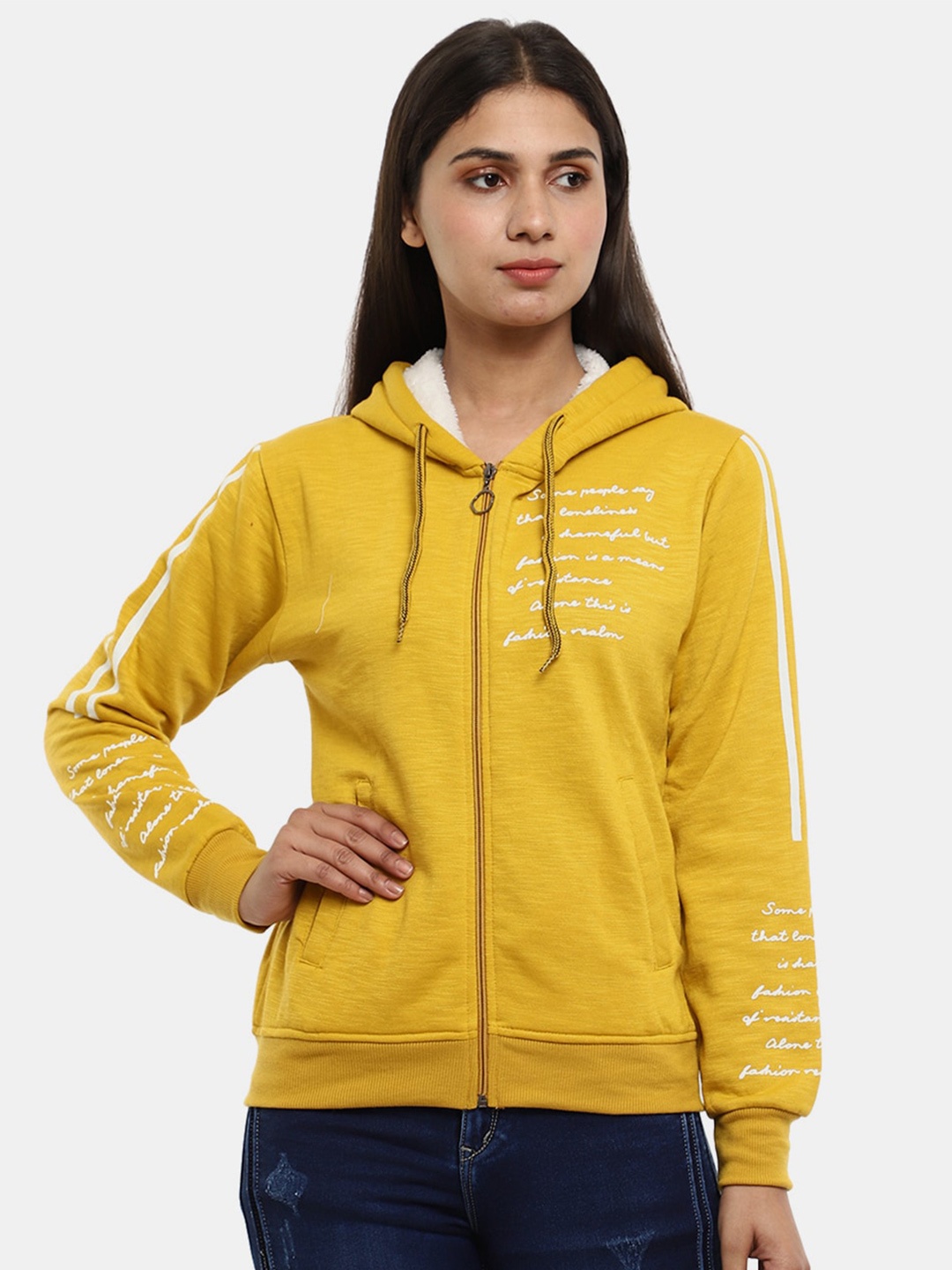 

V-Mart Women Mustard Yellow Hooded Sweatshirt