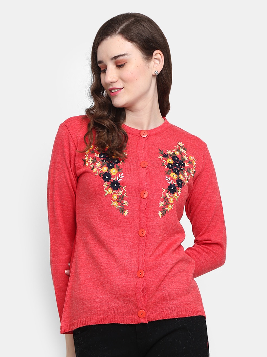 

V-Mart Women Red Embroidered Printed Sweatshirt