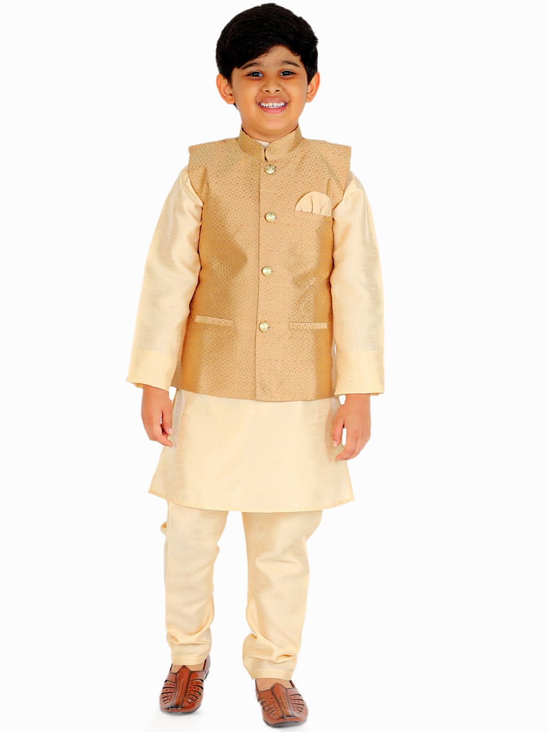 

Pro-Ethic STYLE DEVELOPER Boys Cream-Coloured Kurta with Pyjamas & Nehru Jacket