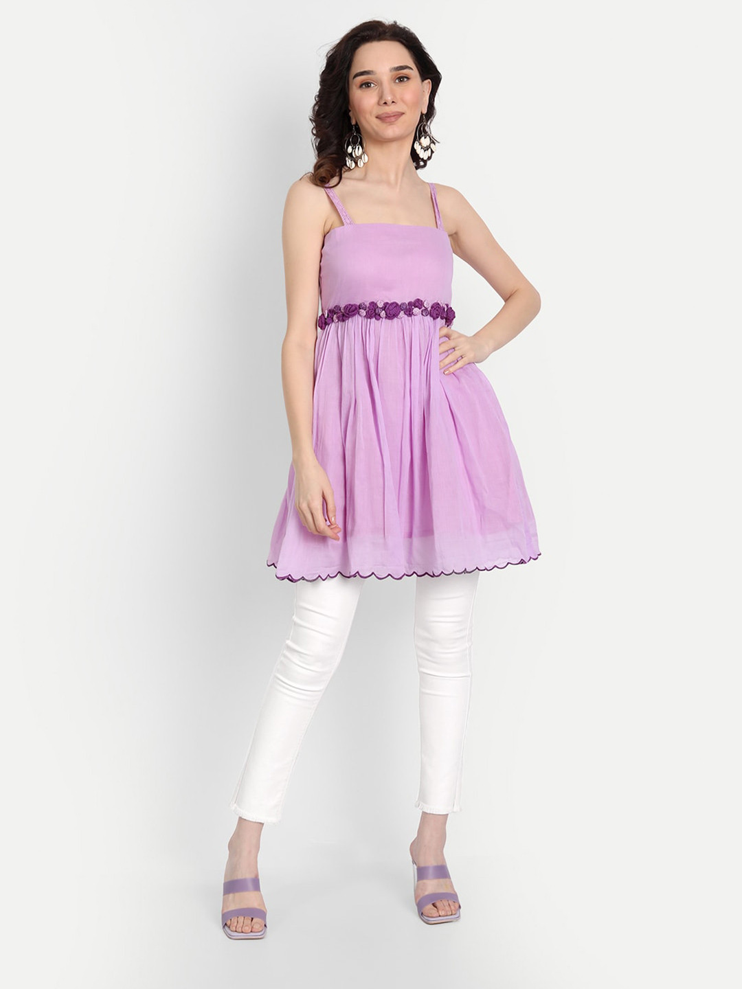 

KAPASRITI Lavender Embellished Pure Cotton Tunic