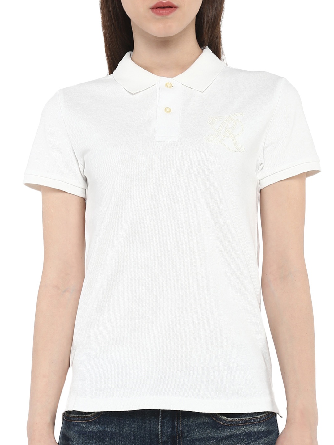 

Polo Ralph Lauren Women White Polo Collar Pure Cotton T-shirt