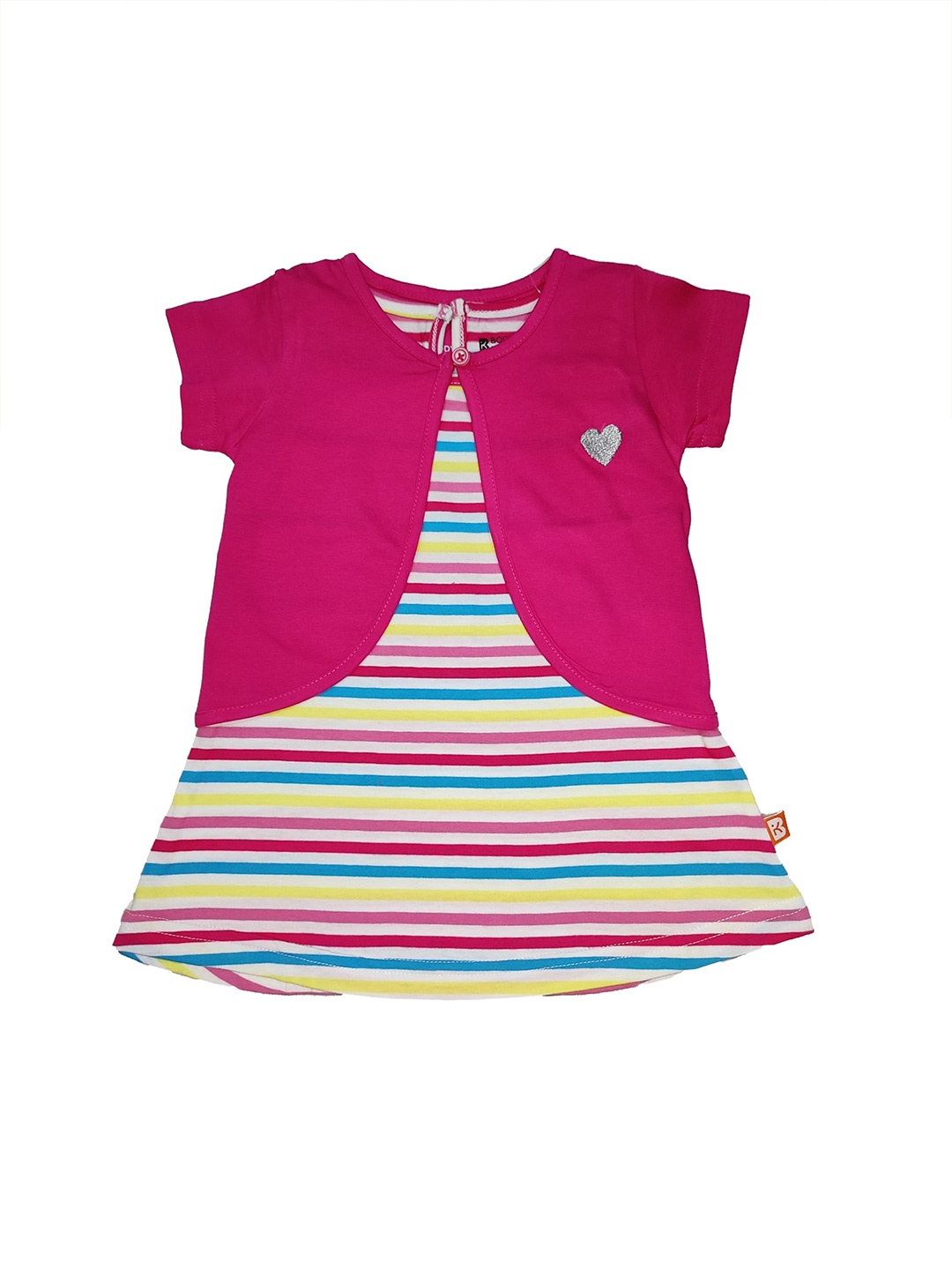 

Bodycare Pink & Yellow Striped Layered A-Line Cotton Dress