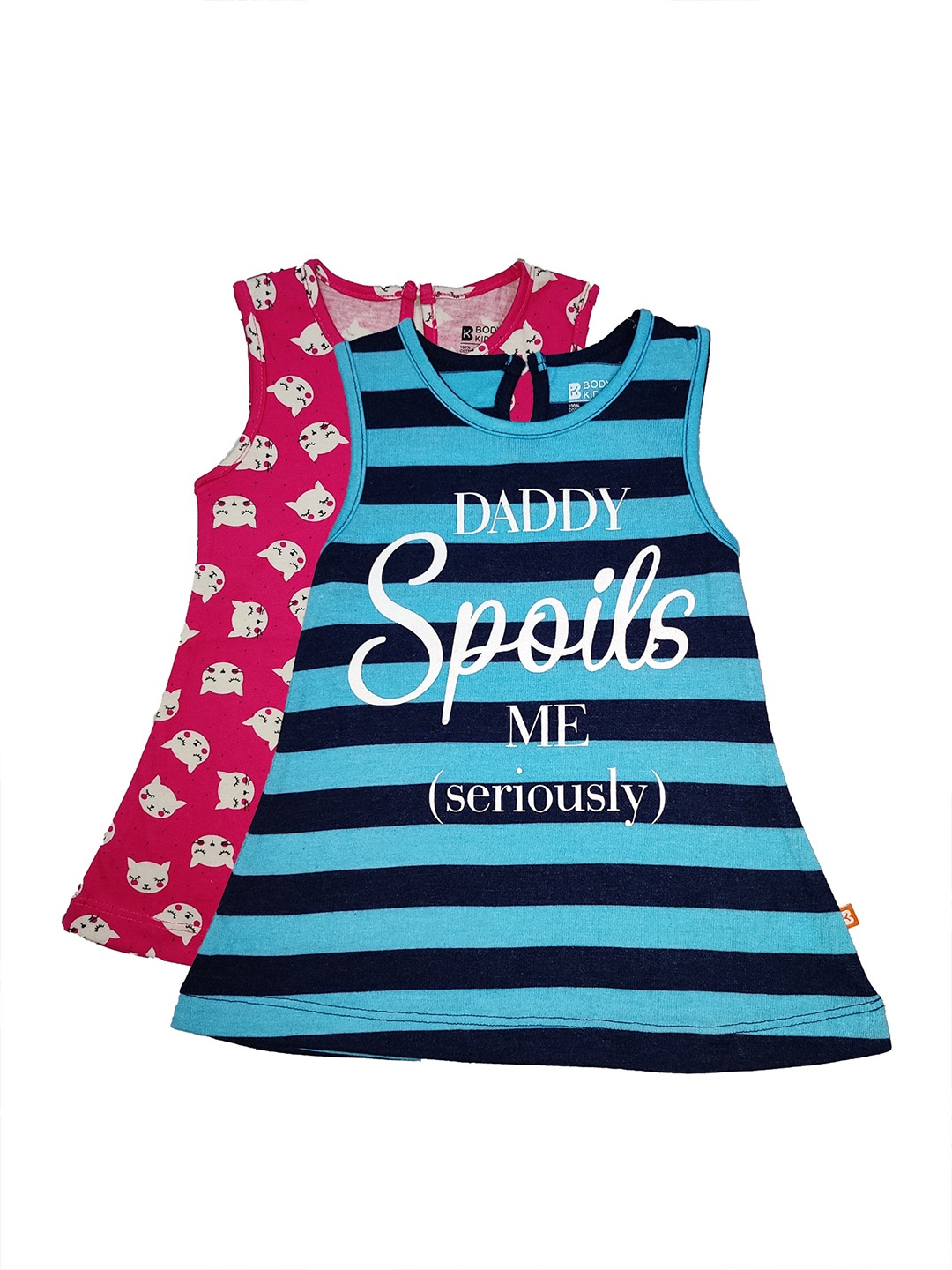 

Bodycare Pack Of 2 Blue & Pink Printed Sleeveless A-Line Cotton Dresses