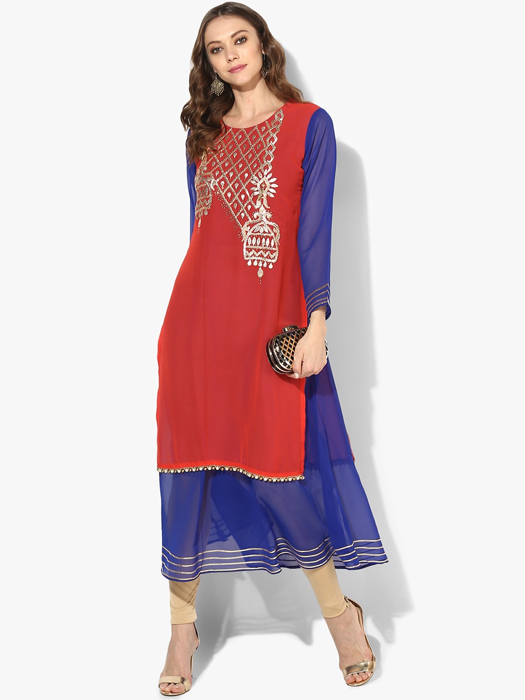 

ZOEYAMS Women Red & Blue Ethnic Embroidered Anarkali Kurta