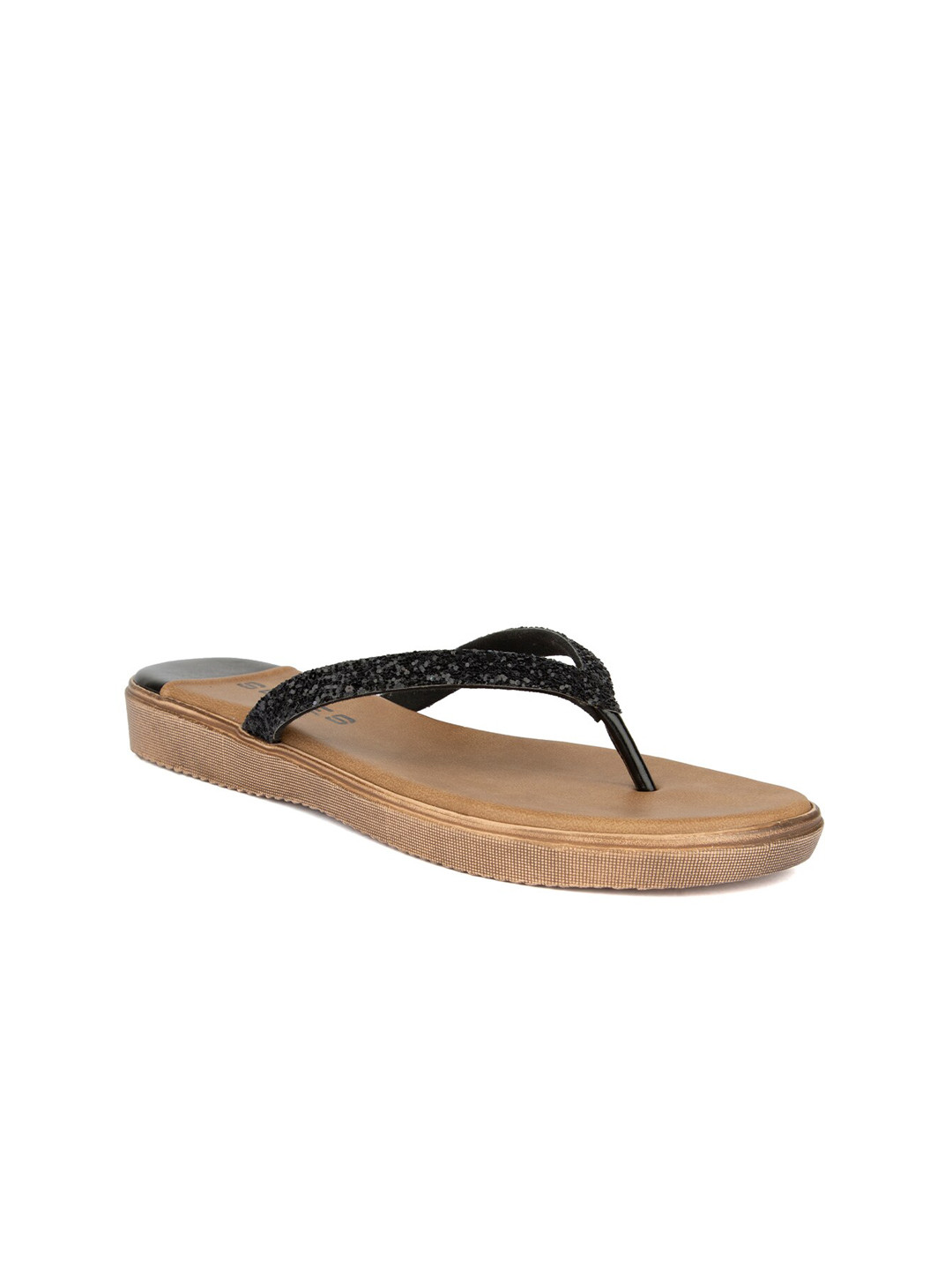 

SOLES Women Black Open Toe T-Strap Flats