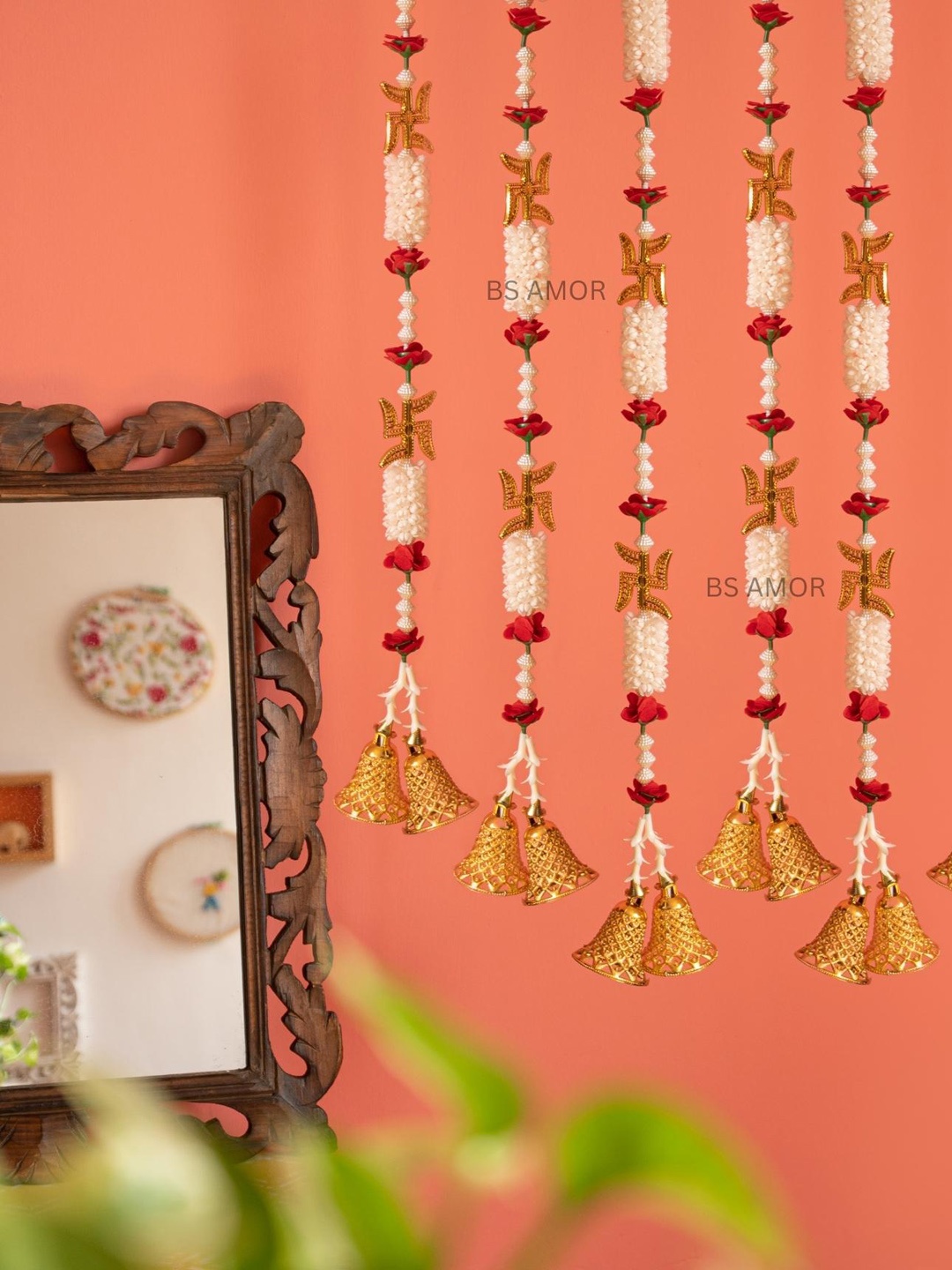 

BS AMOR Gold Toned 4 Pieces Swasthik Khushi Mogra Decorative Garlands