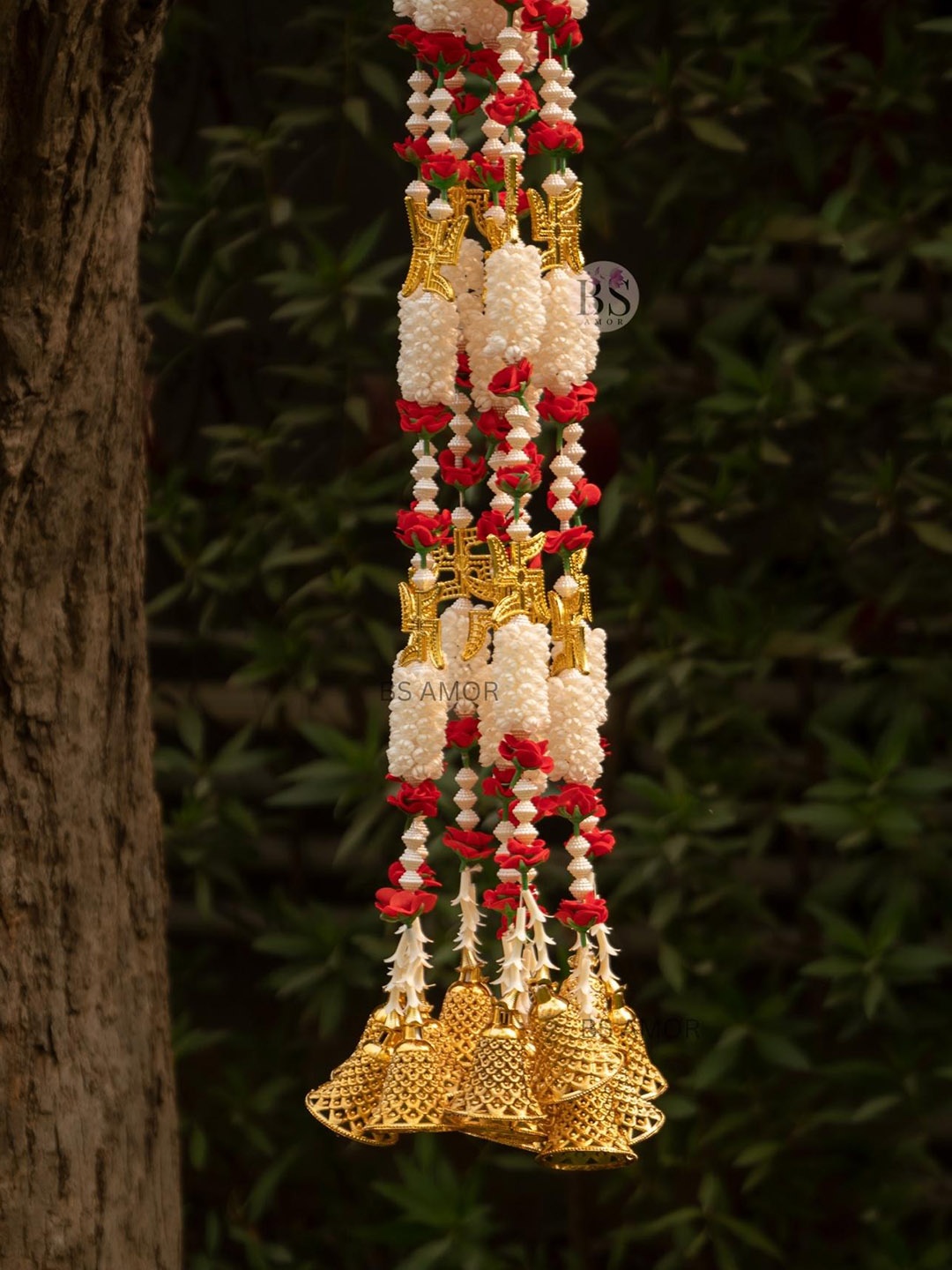 

BS AMOR Swasthik Khushi Set Of 6 Mogra Flowers Torans Garland, Gold