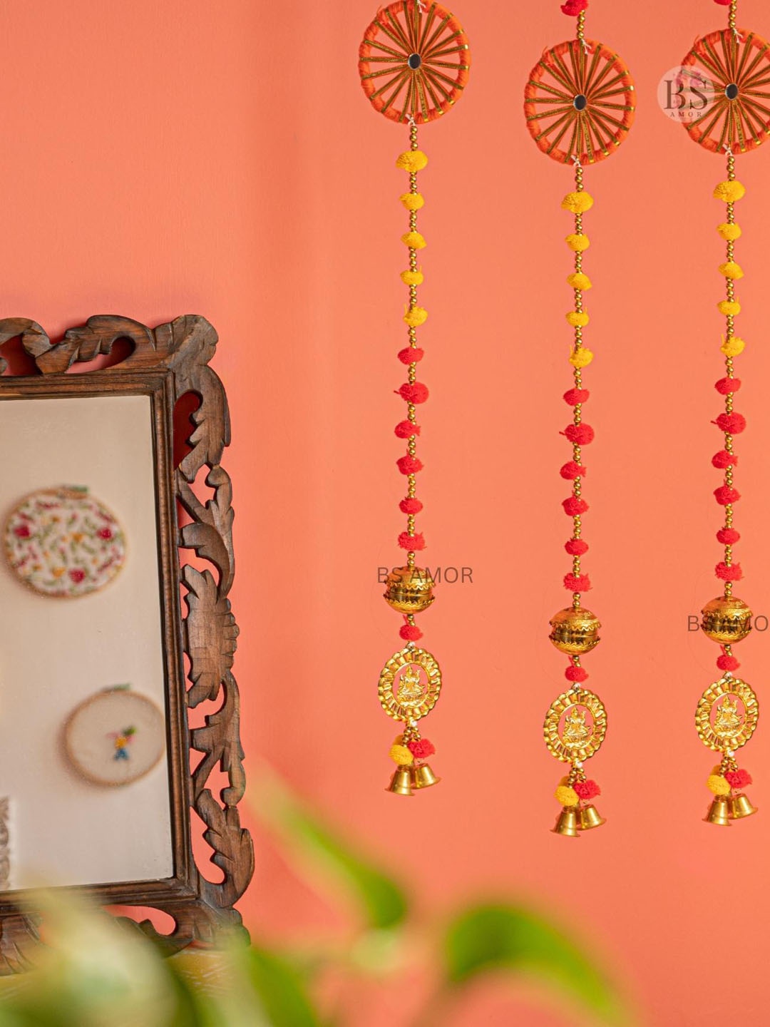 

BS AMOR Set Of 2 Gold-Toned & Yellow Ganesh Chakri Hanging Garlands