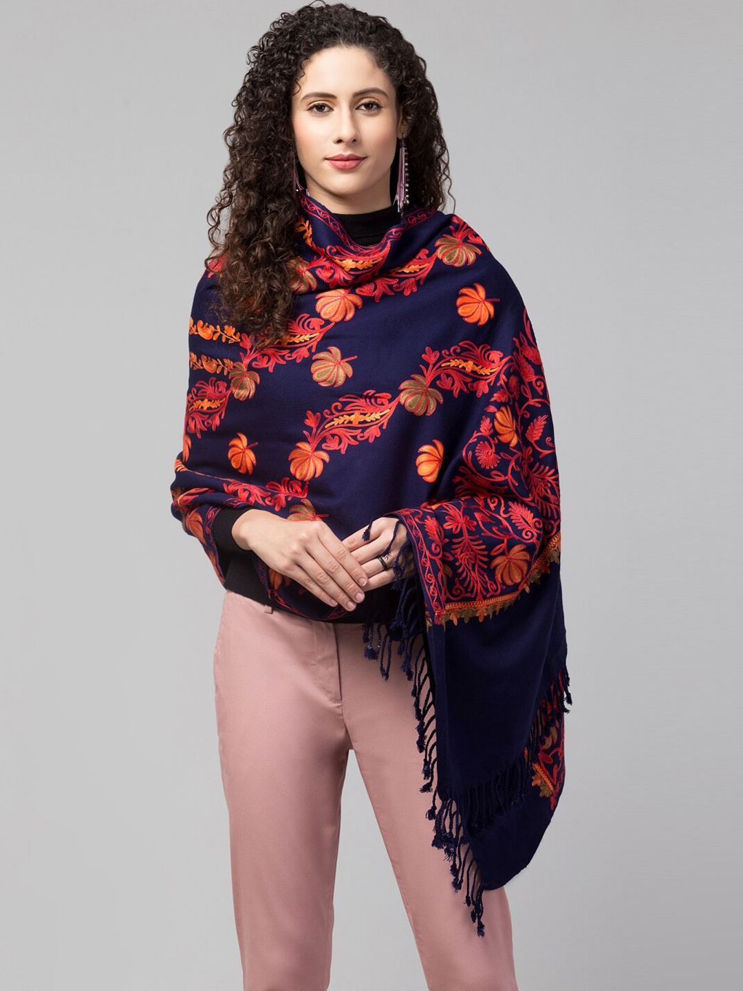 

Tweedle Women Navy Blue & Red Floral Aari Embroidered Shawl