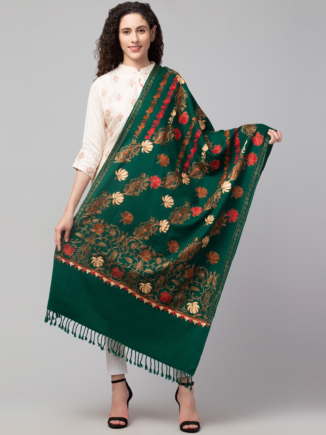 

Tweedle Women Green & Brown Floral Aari Embroidered Shawl