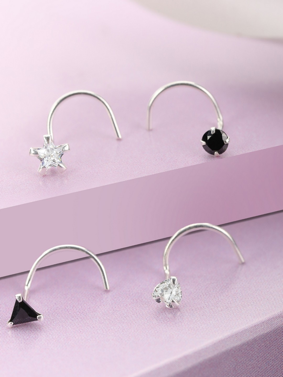 

Zavya Women Set of 4 Silver Rhodium-Plated Stud Nosepin