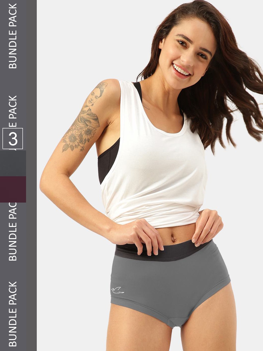 

FREECULTR Women Pack Of 3 Antibacterial Boxer Style Briefs, Grey