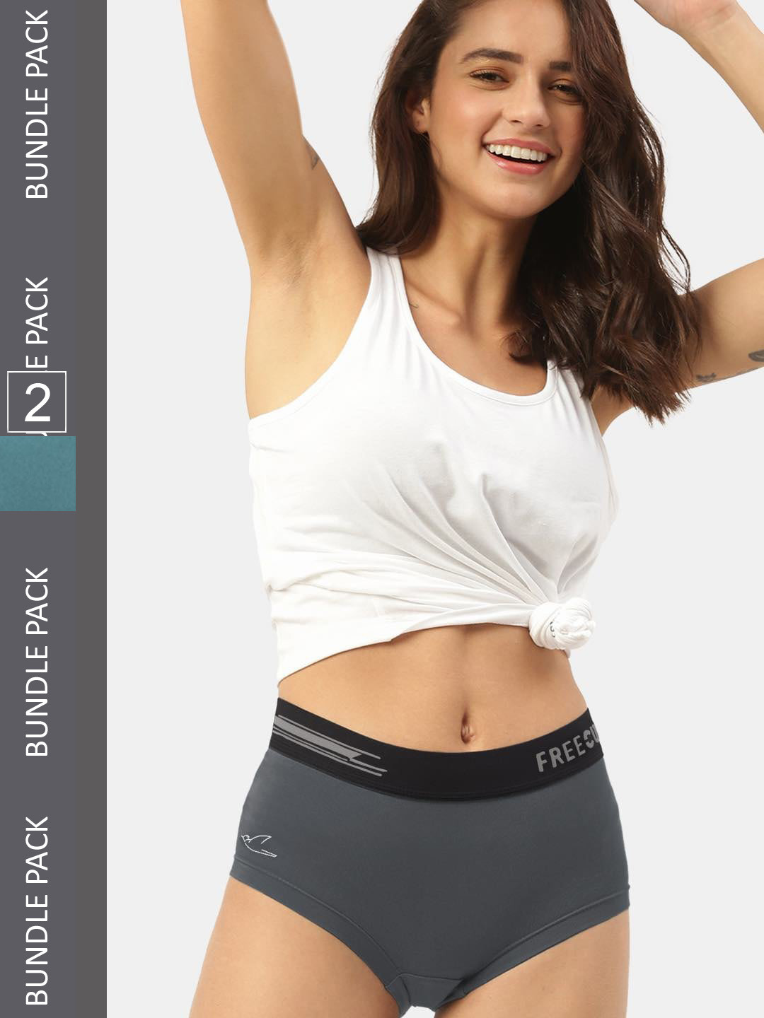 

FREECULTR Women Pack Of 2 Antibacterial Boxer Briefs, Grey