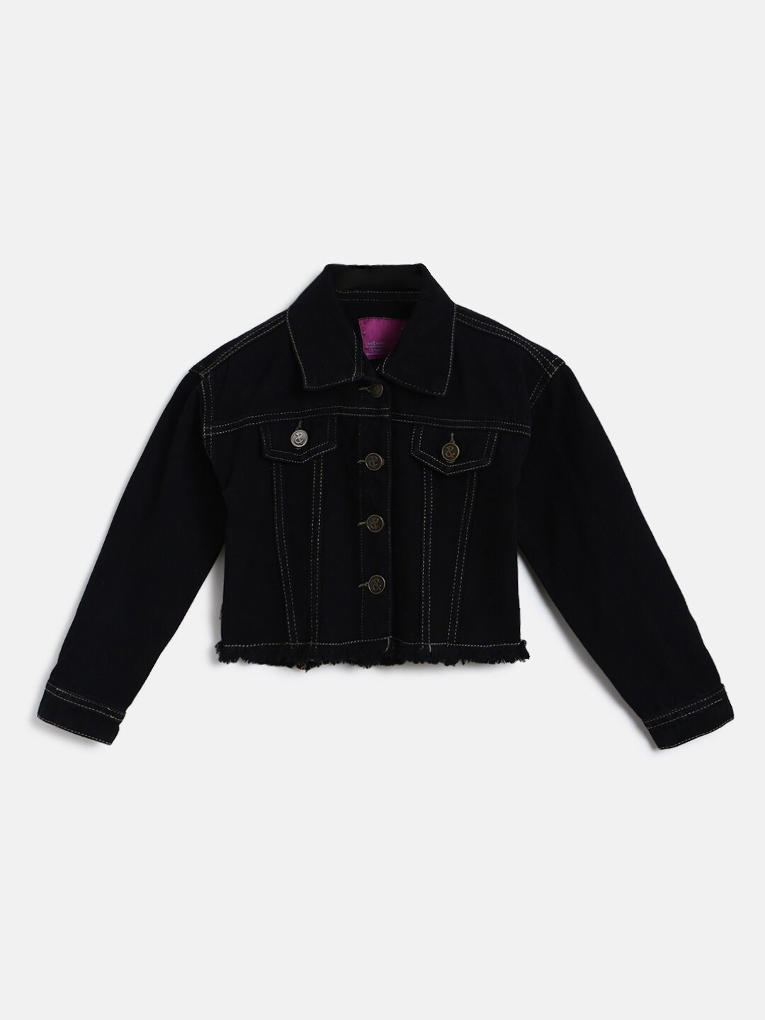 

TALES & STORIES Girls Black Denim Jacket with Patchwork