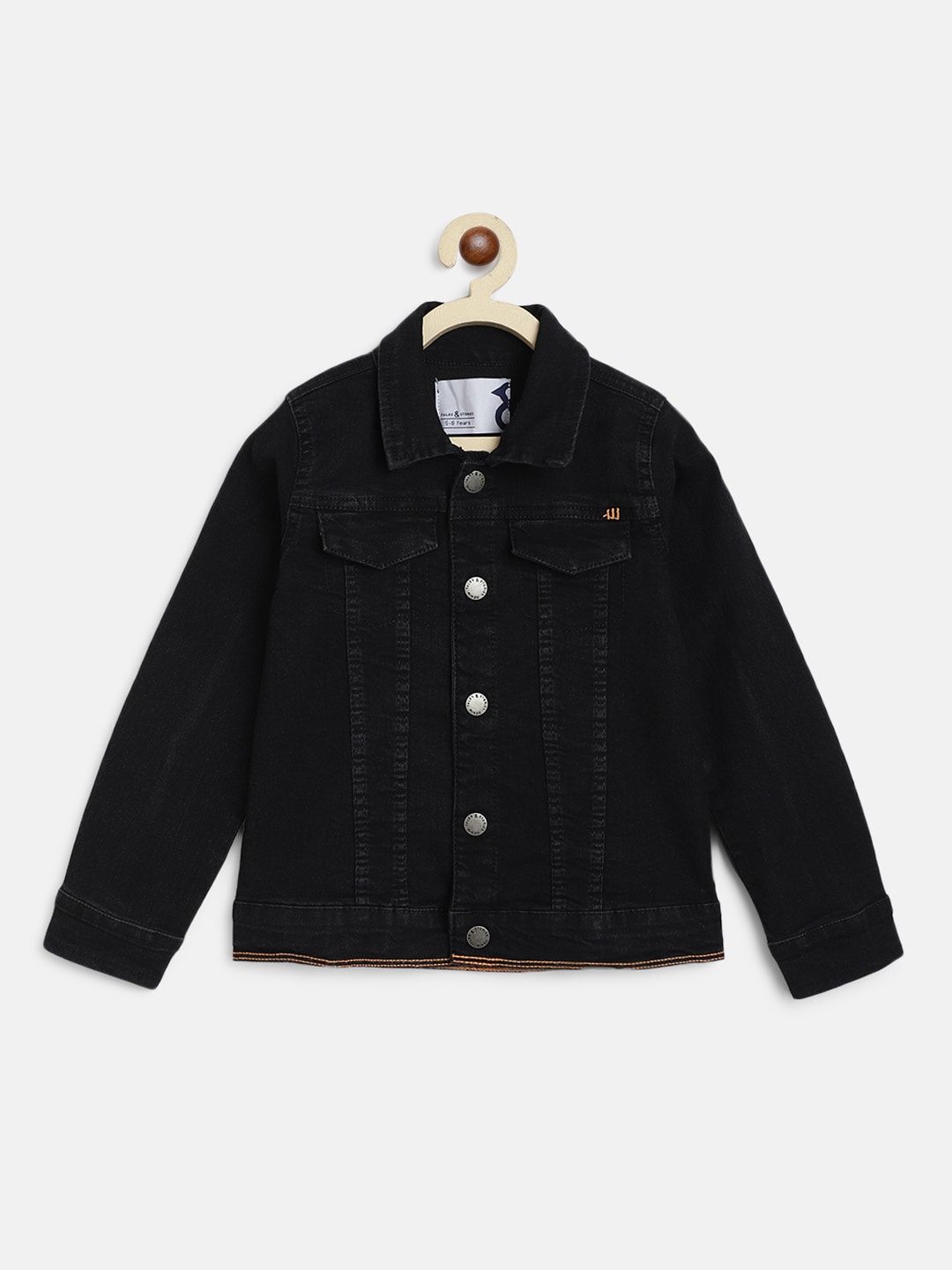 

TALES & STORIES Boys Black Denim Jacket with Patchwork