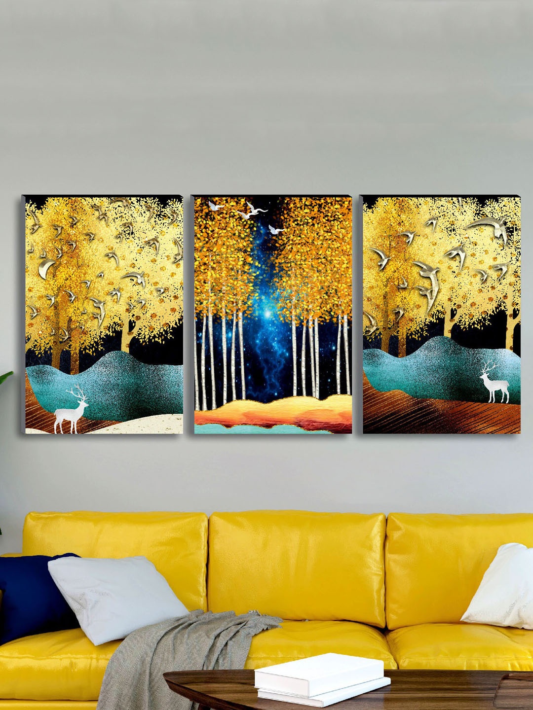

SAF Set of 3 Modern Art Large Panel UV textured Wall Art, Multi