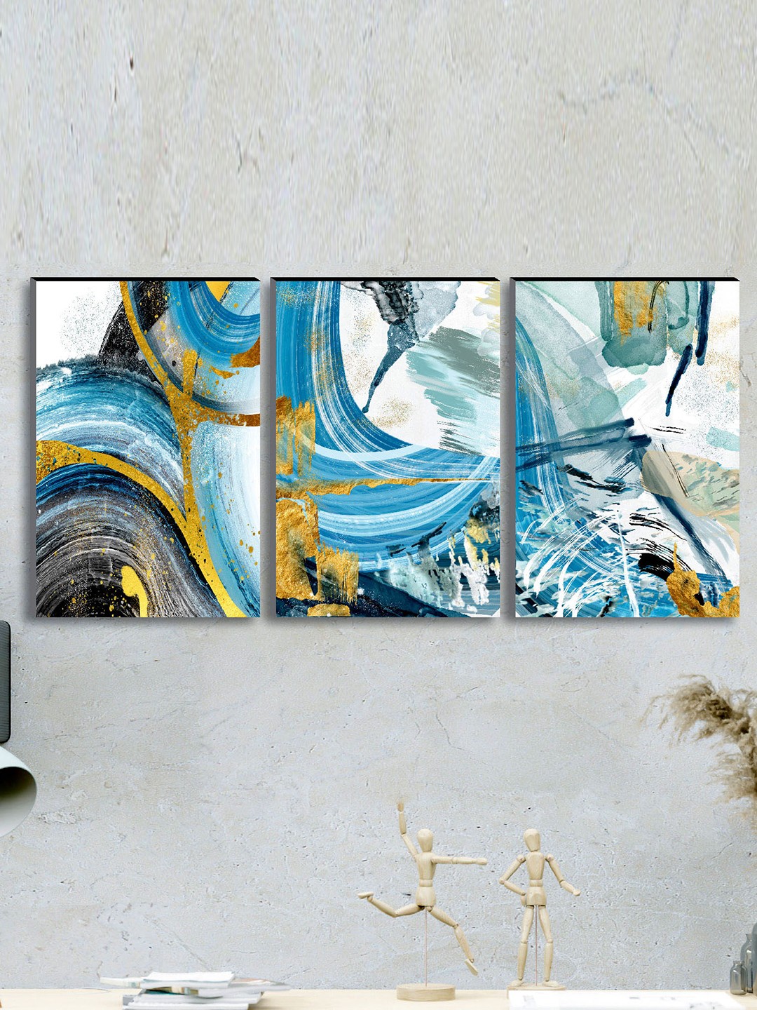 

SAF Set of 3 Blue Modern Art Large Panel UV Textured Wall Painting