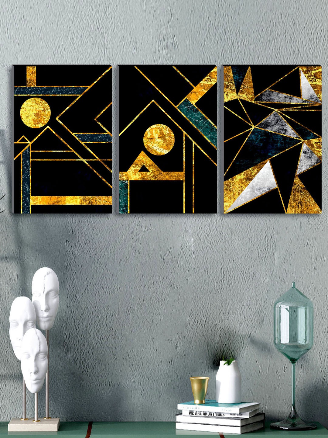 

SAF Set of 3 Modern Art Large Panel UV Textured Wall Painting, Black