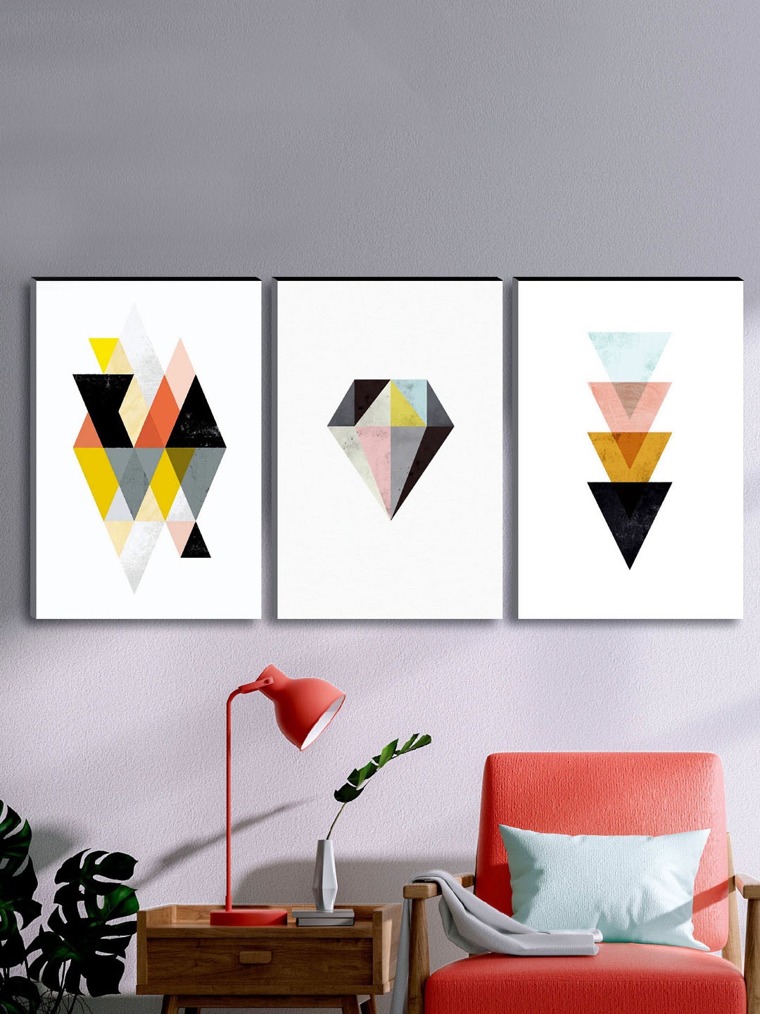

SAF White And Multicoloured Set Of 3 Modern Art UV Textured Wall Painting