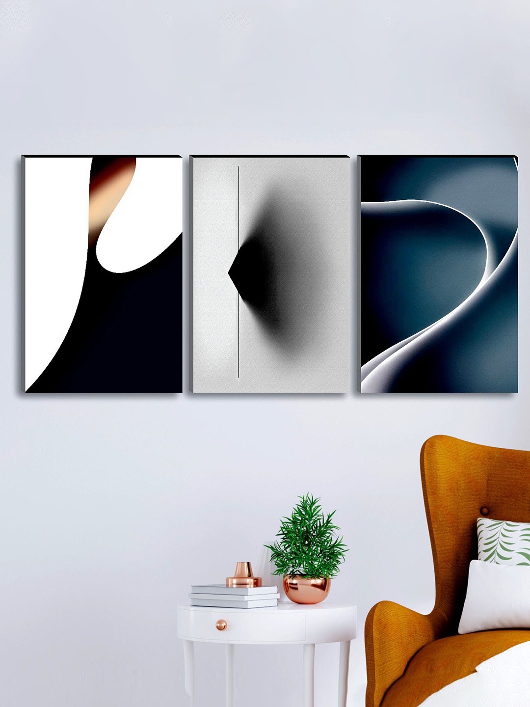 

SAF Set of 3 Modern Art Large Panel UV Textured Wall Painting, White